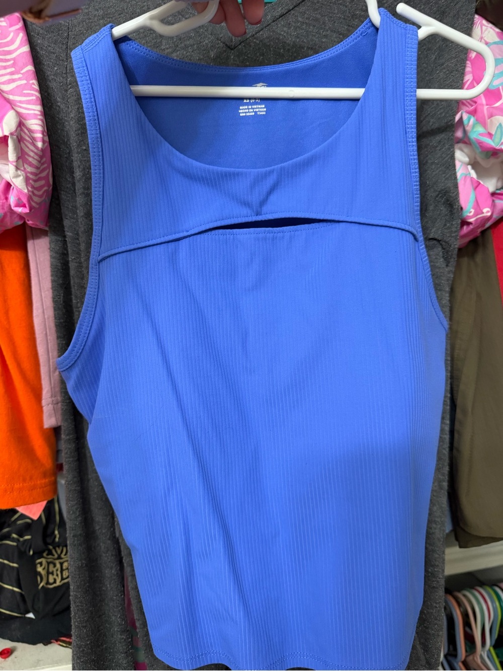 Women’s Blue Ribbed Tank Top with Front Cutout